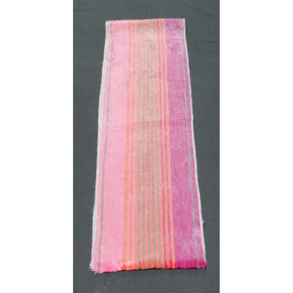 Shupaca Alpaca Wool Scarf Pink Gray Orange Striped Handmade Wrap Ecuador